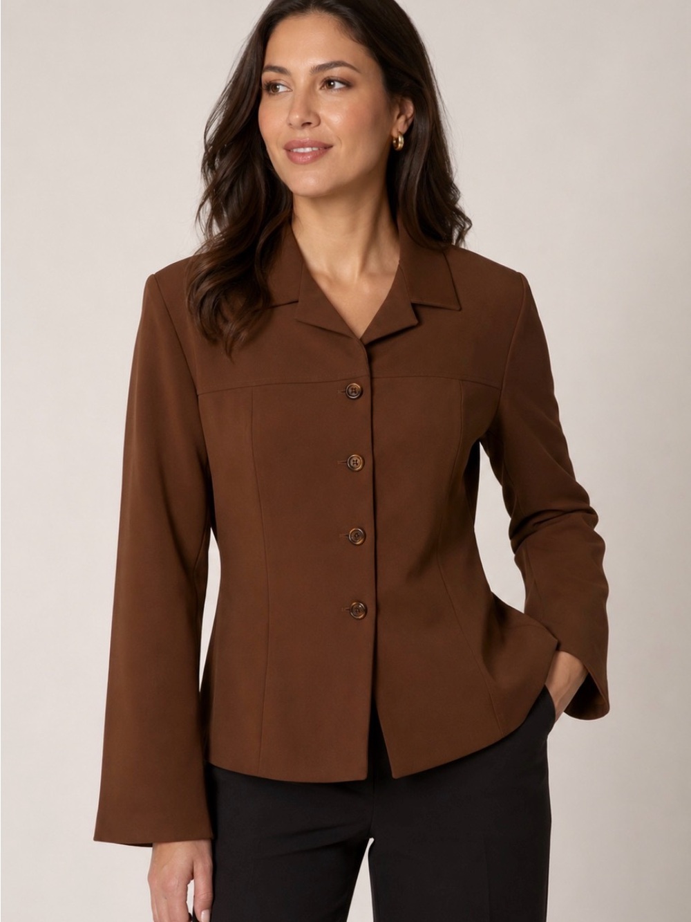 Savion vintage Women’s Brown Tailored Button-Front Blazer